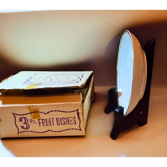 NOS Vintage 1950s Royalton China Japan "Island Gold" 3pc Berry Bowl Set Original - Picture 3 of 8